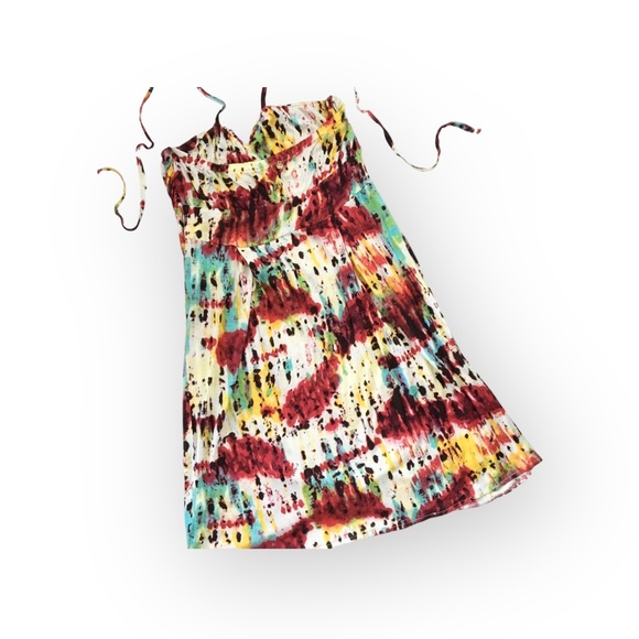 new T-Bags [MISA] ❁ Print Halter Faux Wrap Mini Cocktail Dress ❁ Multi Color ❁ - Picture 12 of 16